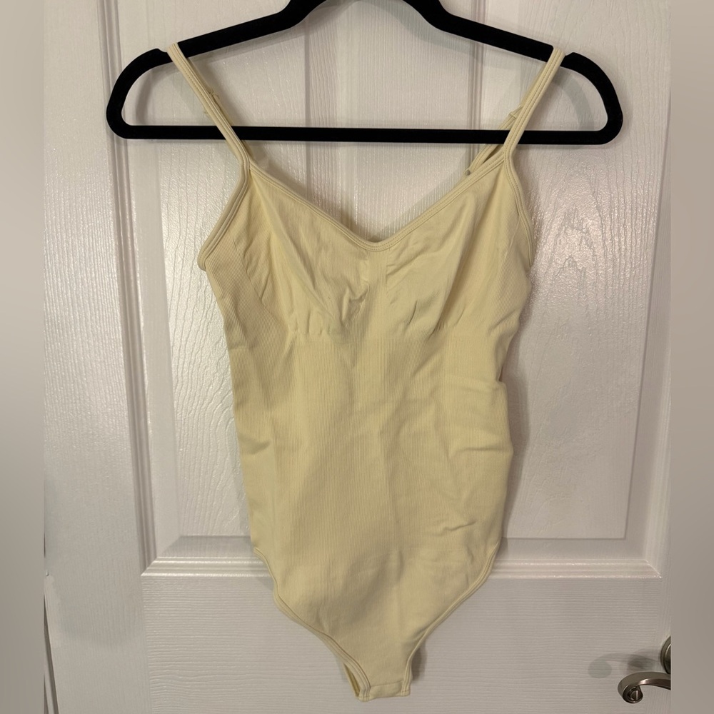 OQQ Cream Spaghetti Strap Bodysuit